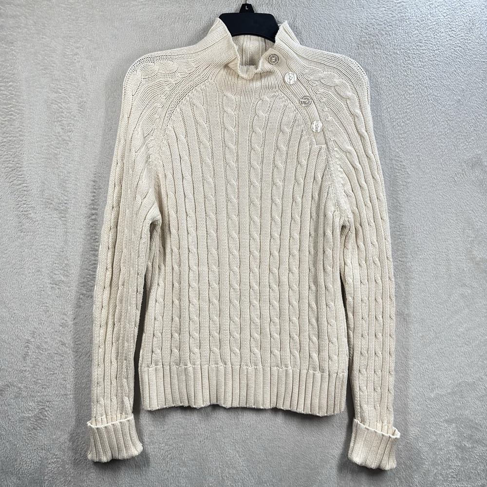 Wainscott Cable Knit Sweater Women's‎ XL Ivory Chunky Turtleneck Chunky